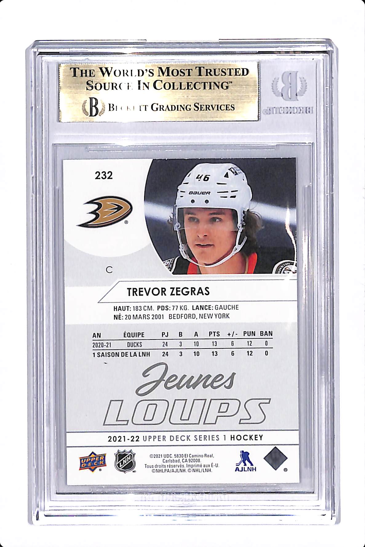 2021-22 UPPER DECK TREVOR ZEGRAS JEUNES LOUPS BGS 9.5 #232 FR