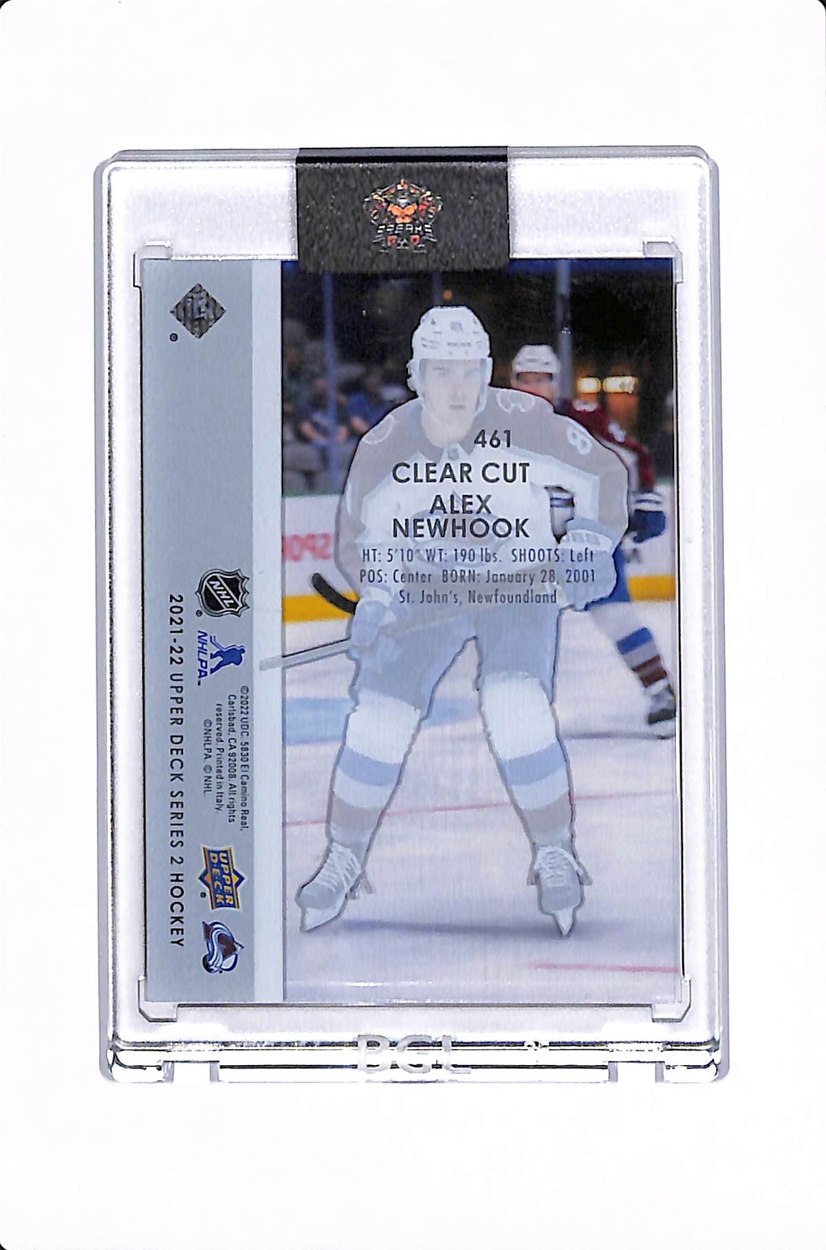 2021-22 UPPER DECK SERIES 2 ALEX NEWHOOK CLEAR CUT YOUNG GUNS #461