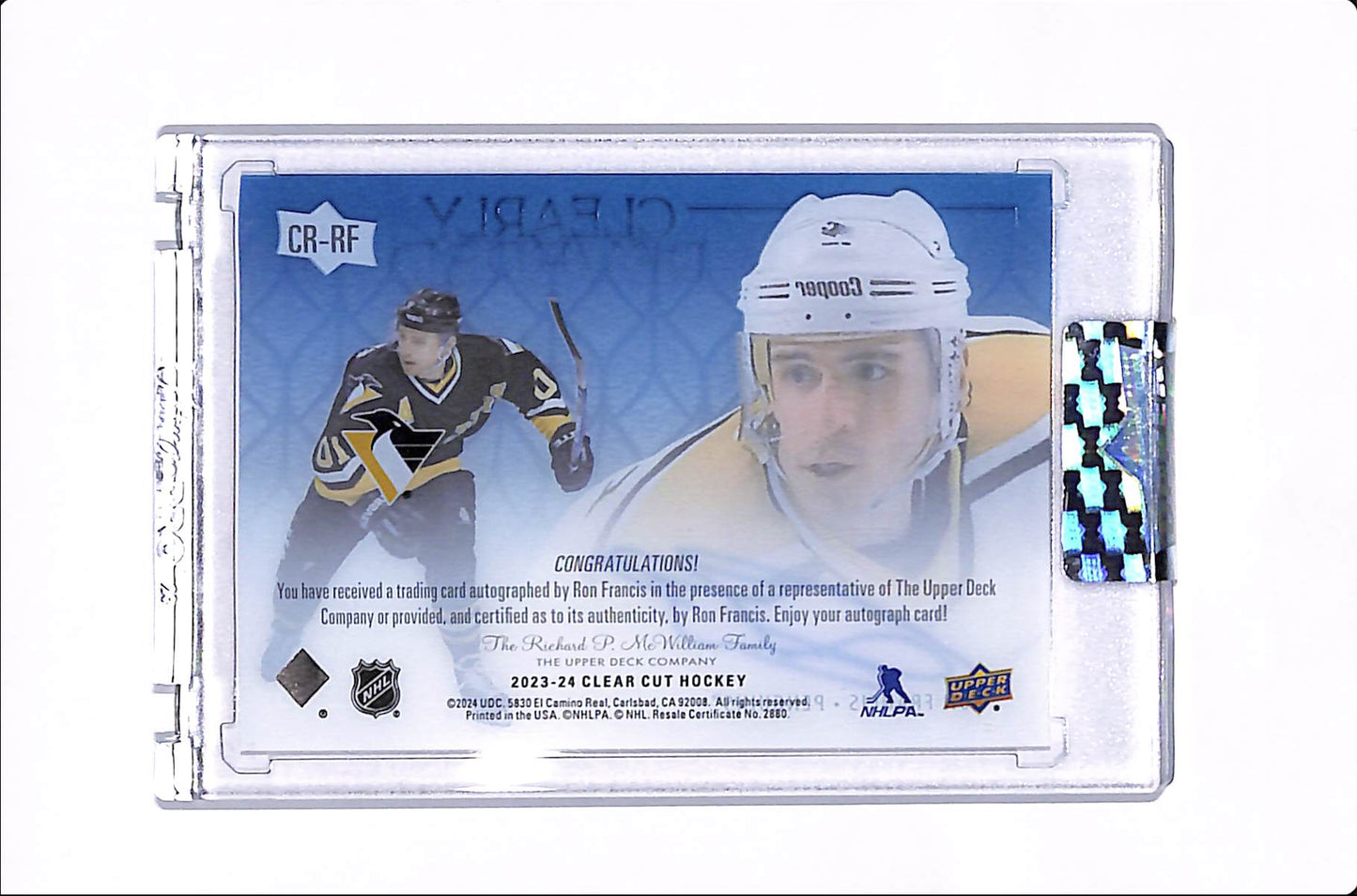 2023-24 UPPER DECK CLEAR CUT AUTO RON FRANCIS CLEARLY REVERED /25 #CR-RF