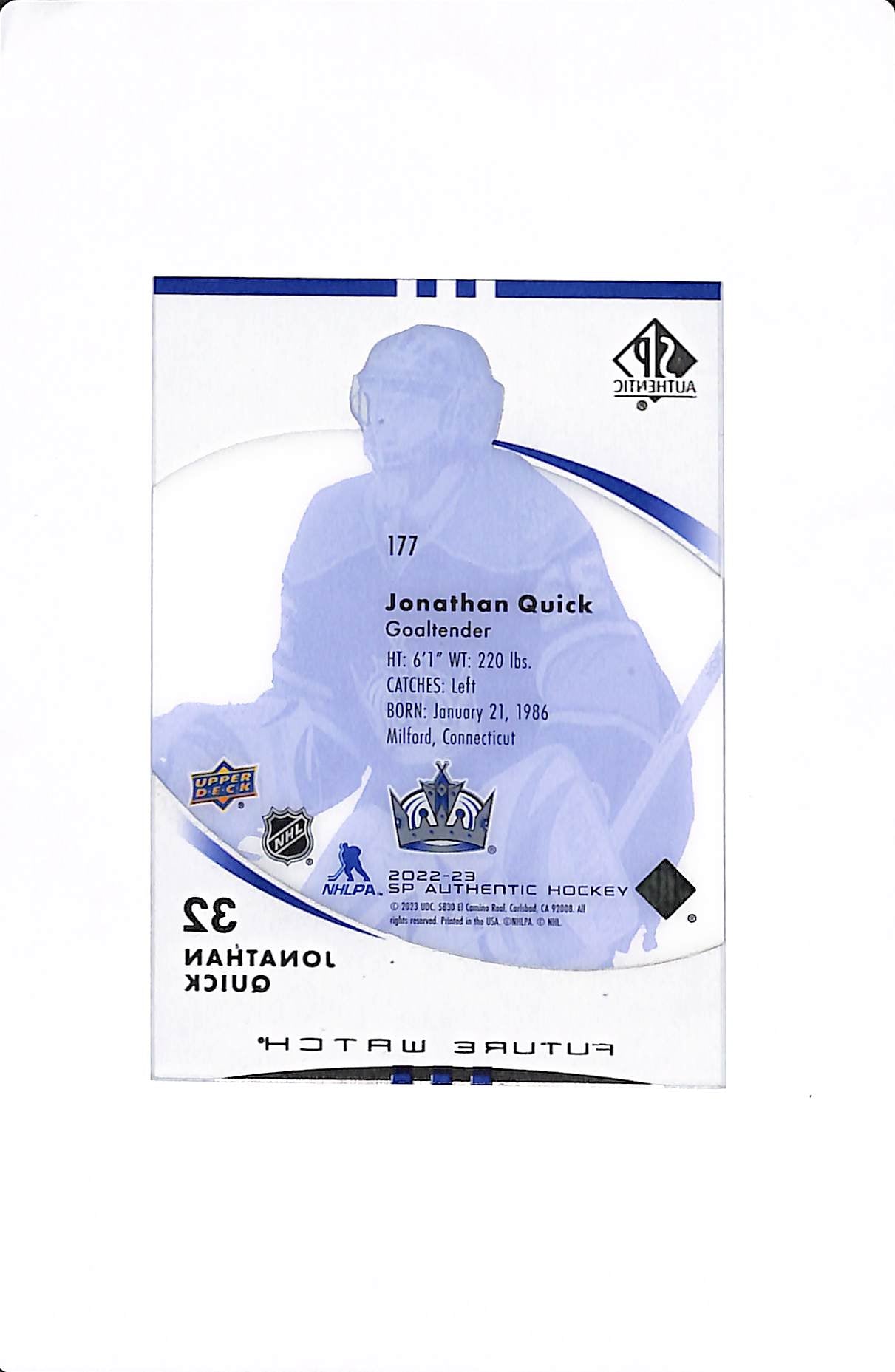 2022-23 UPPER DECK SP AUTHENTIC JONATHAN QUICK FUTURE WATCH ACETATE #177
