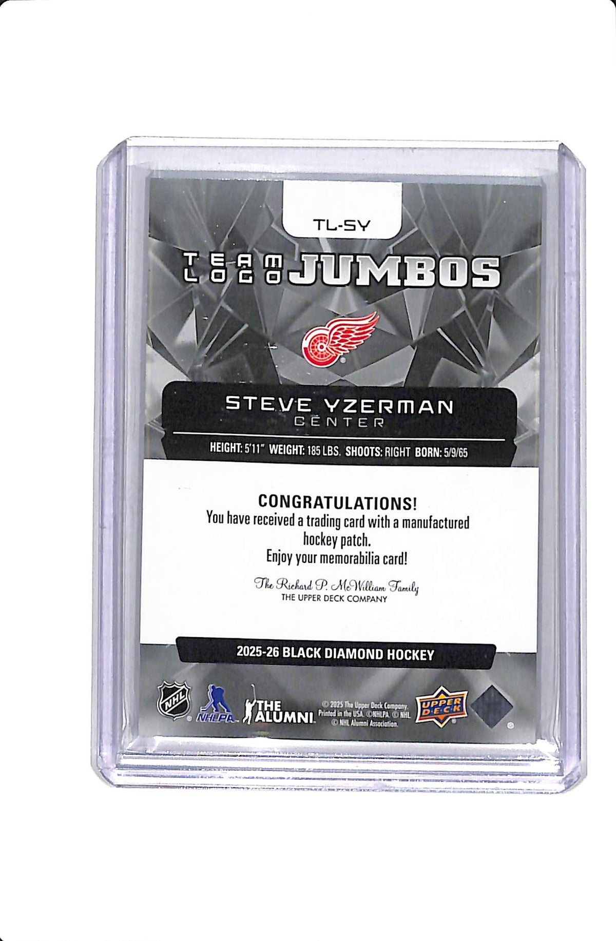 2025-26 UPPER DECK BLACK DIAMOND TEAM LOGO JUMBOS STEVE YZERMAN #TL-SY