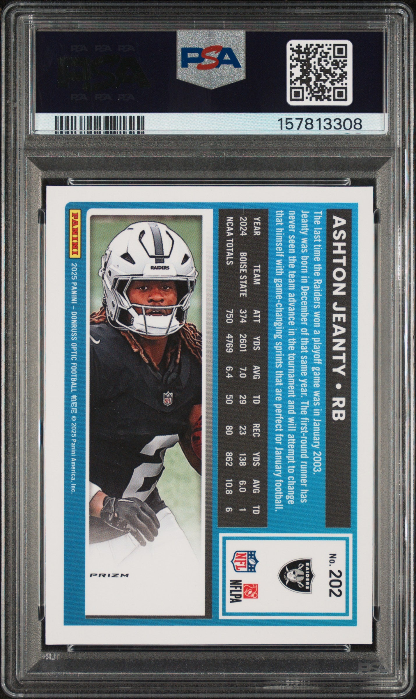 2025 PANINI DONRUSS OPTIC #202 ASHTON JEANTY GREEN HYPER RATED ROOKIE PSA 9