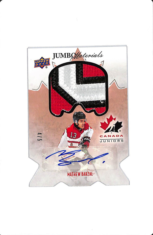 2016 UD TEAM CANADA JUNIORS MATTHEW BARZAL JUMBO MATERIALS AUTO /5 #JS-MB