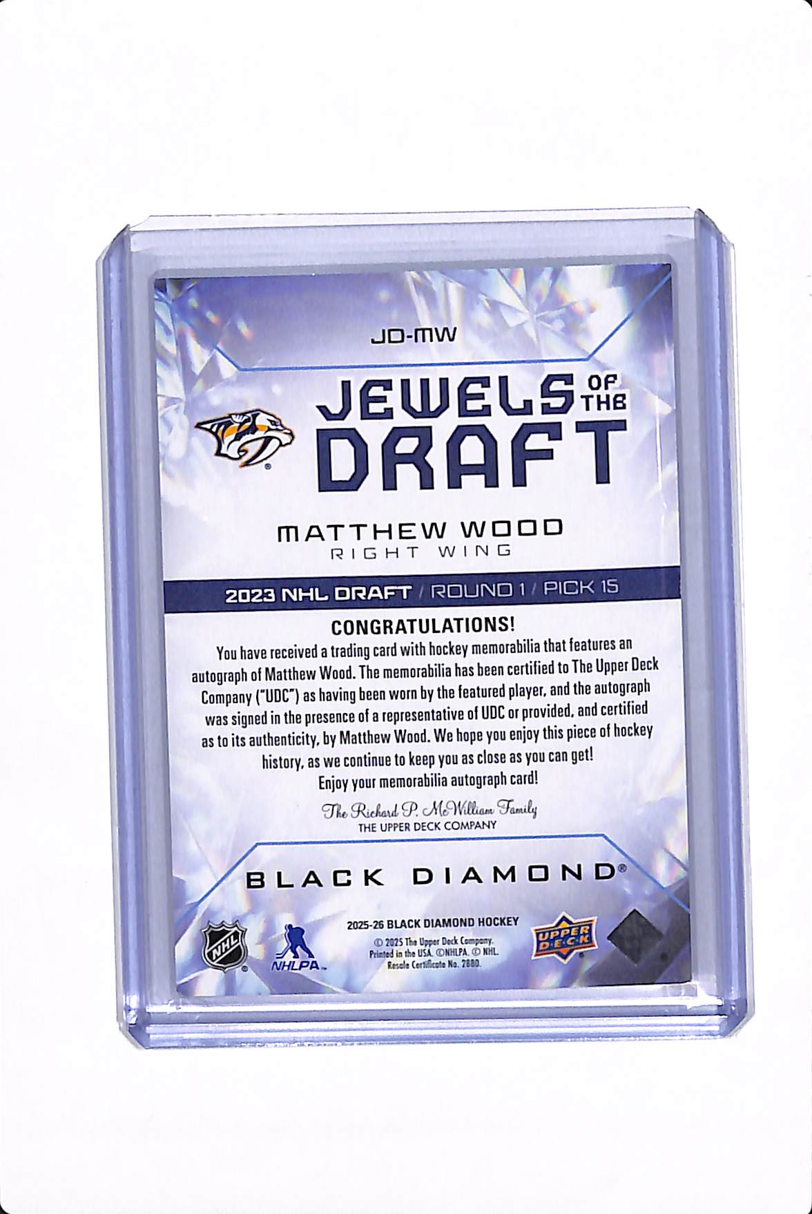 2025-26 UPPER DECK BLACK DIAMOND MATTHEW WOOD JEWELS OF THE DRAFT /49 #JD-MW