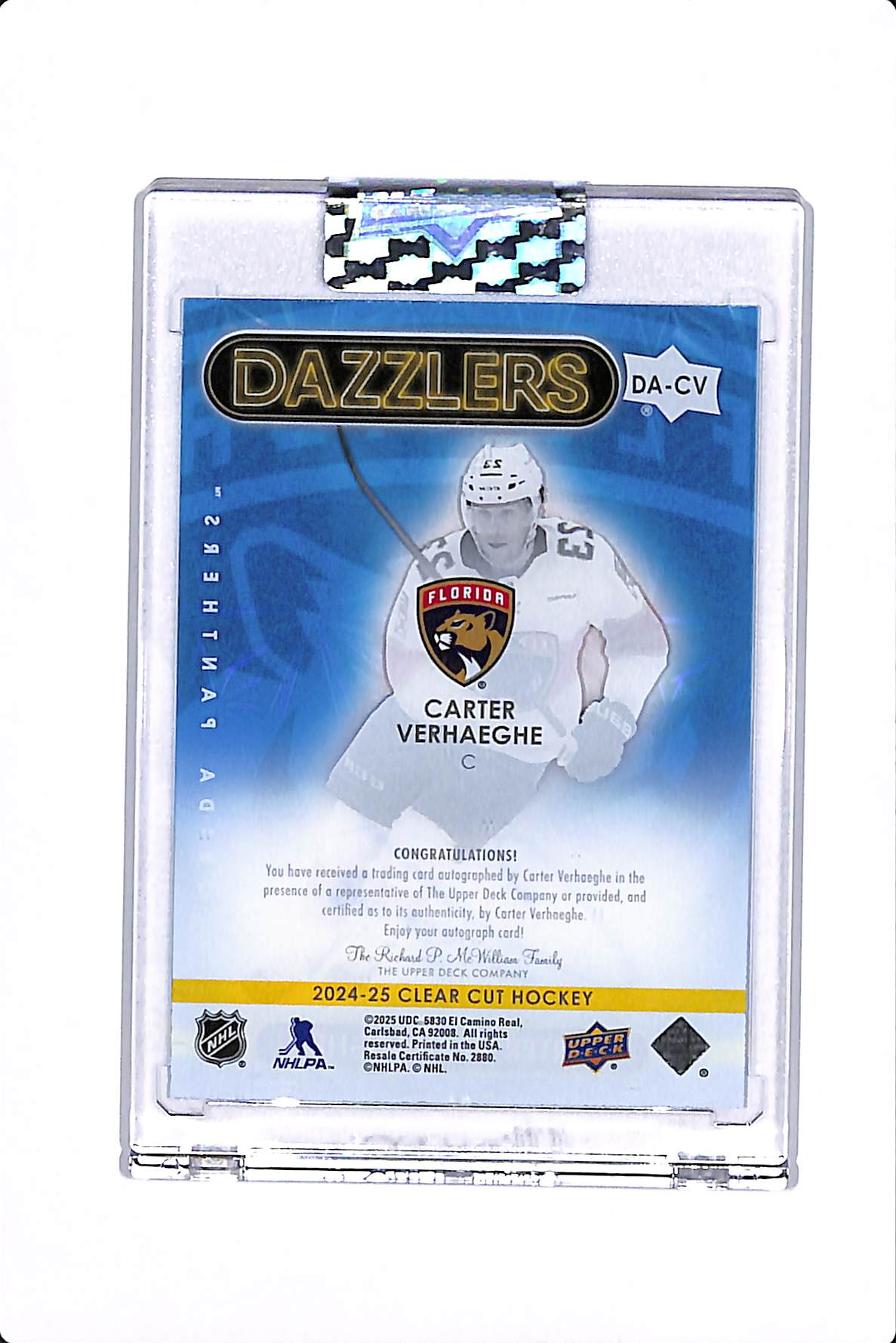 2024-25 UPPER DECK CLEAR CUT CARTER VERHAEGHE DAZZLERS AUTO #DA-CV