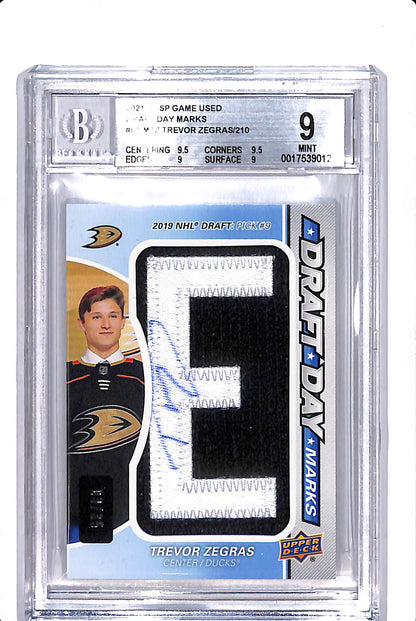 2021-22 UPPER DECK SP GAME USED TREVOR ZEGRAS DRAFT DAY MARKS /35 #DDB-TV BGS 9 (E)