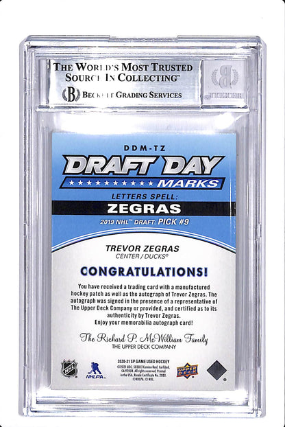 2021-22 UPPER DECK SP GAME USED TREVOR ZEGRAS DRAFT DAY MARKS /35 #DDB-TV BGS 9 (E)