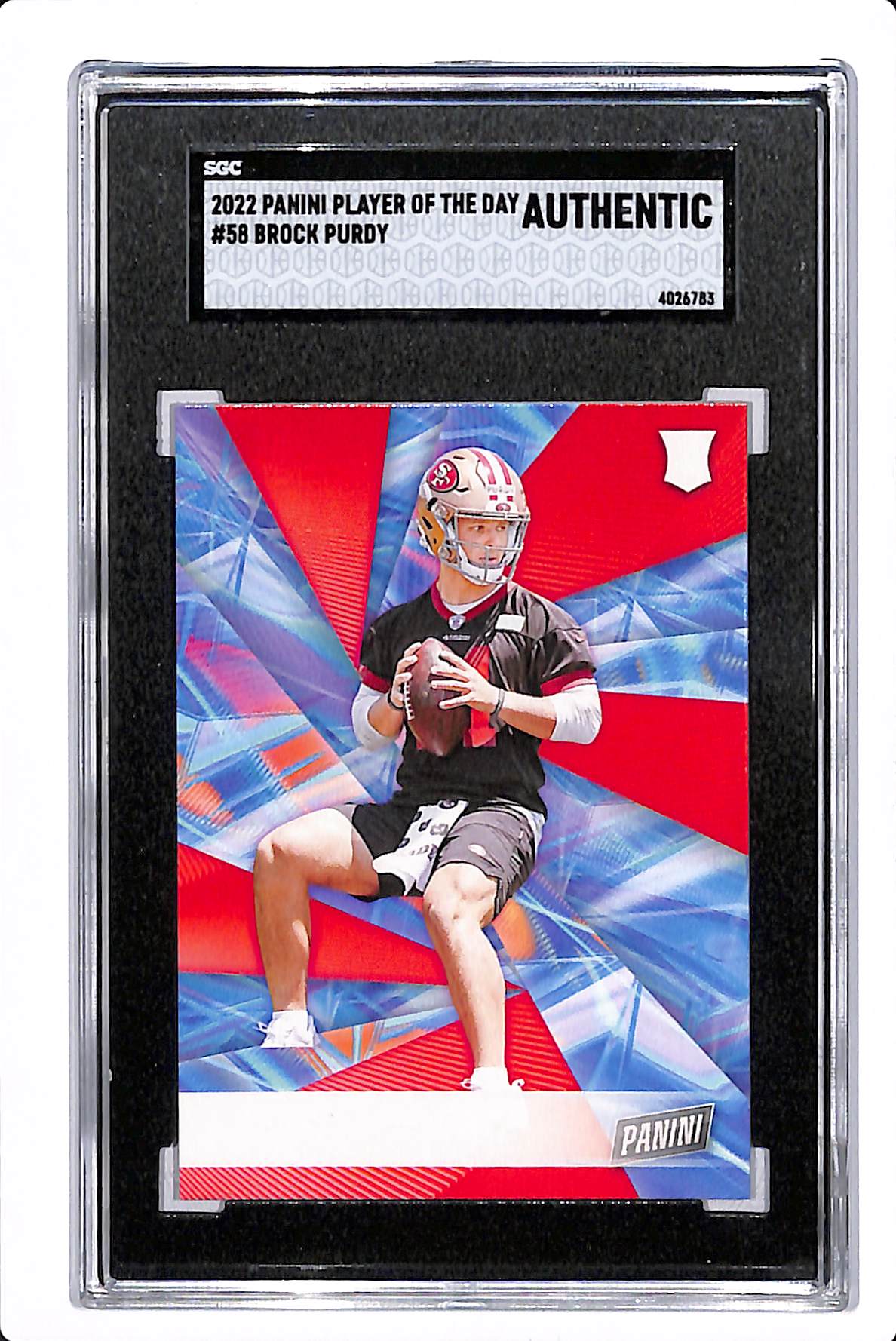 2022 PLAYER OF THE DAY BROCK PURDY NO NAME FOIL ERROR RC SGC AUTH