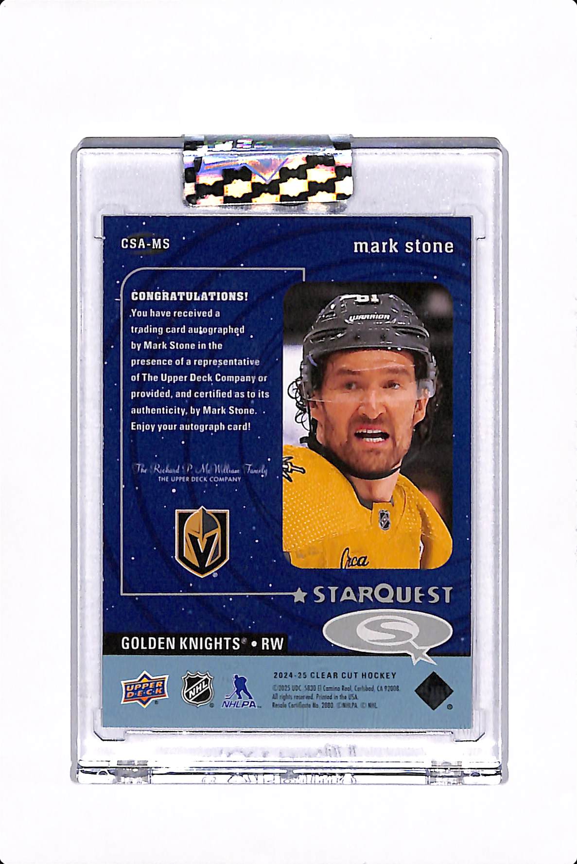 2024-25 UPPER DECK CLEAR CUT MARK STONE STARQUEST AUTO #CSA-MS