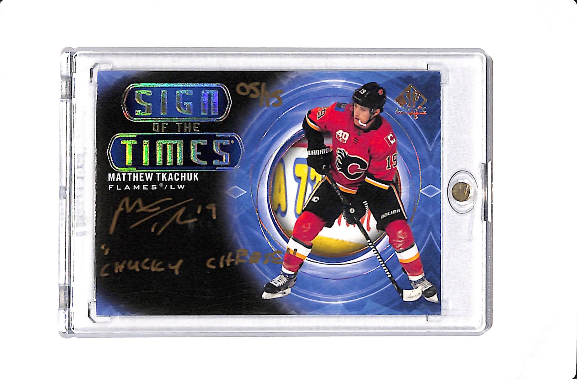 2020-21 UD SP AUTHENTIC SIGN OF THE TIMES MATTHEW TKACHUK INSCRIBED GOLD INK 05/15 #SOTT-MT