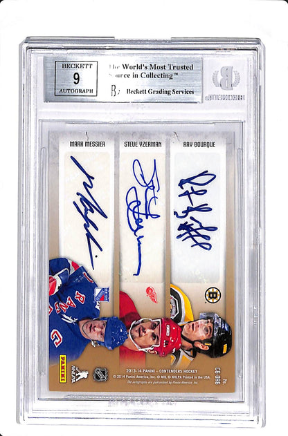 2013-14 PANINI CONTENDERS COURNOYER MIKITA SITTLER MESSIER YZERMAN BOURQUE SIXES AUTO GOLD BGS 9 AUTO 9 #C6-OR6