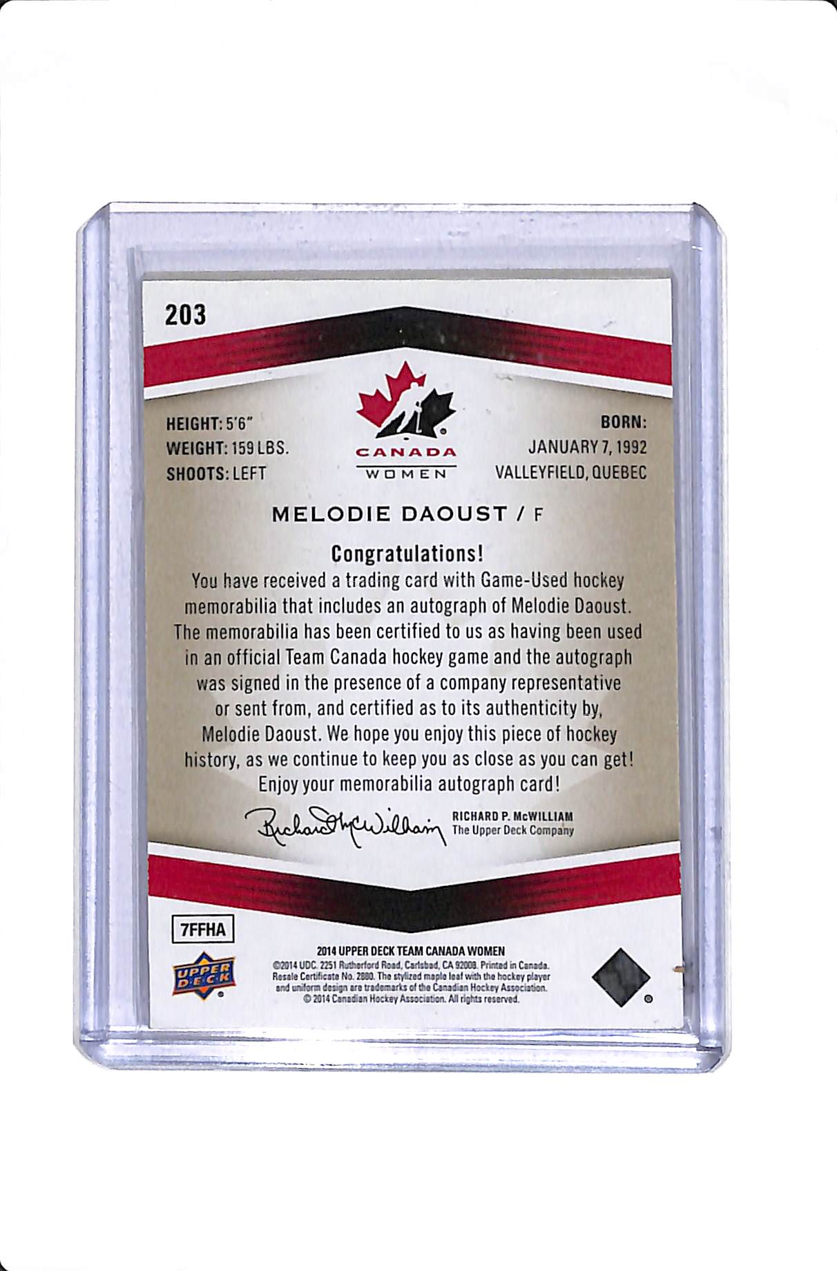 2014 UPPER DECK TEAM CANADA WOMEN MELANIE DAOUST PATCH AUTO /199
