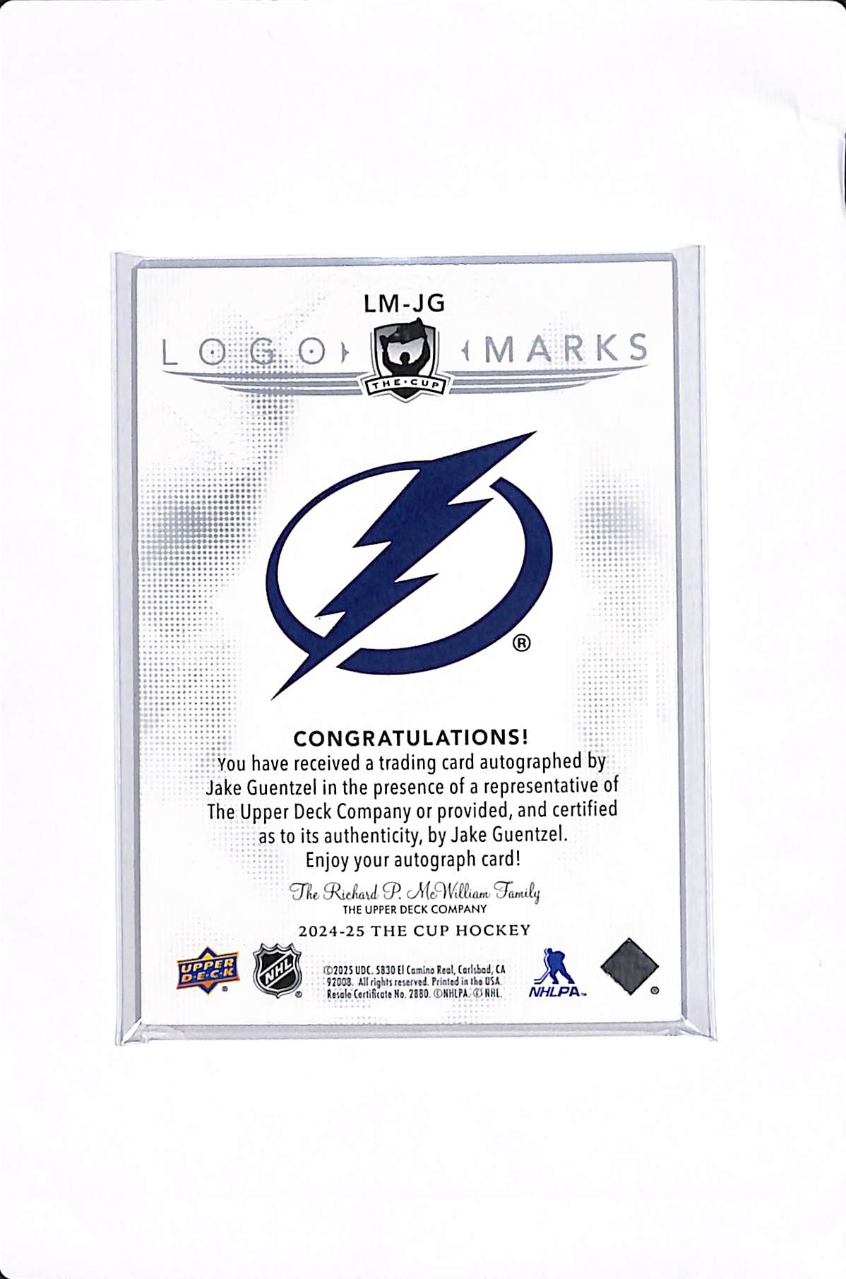2024-25 UPPER DECK THE CUP JAKE GUENTZEL LOGO MARKS AUTO #LM-JG
