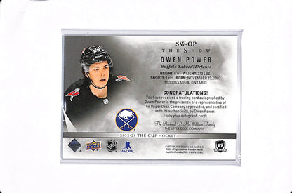 2022-23 UPPER DECK THE CUP OWEN POWER THE SHOW WHITE AUTO #SW-OP