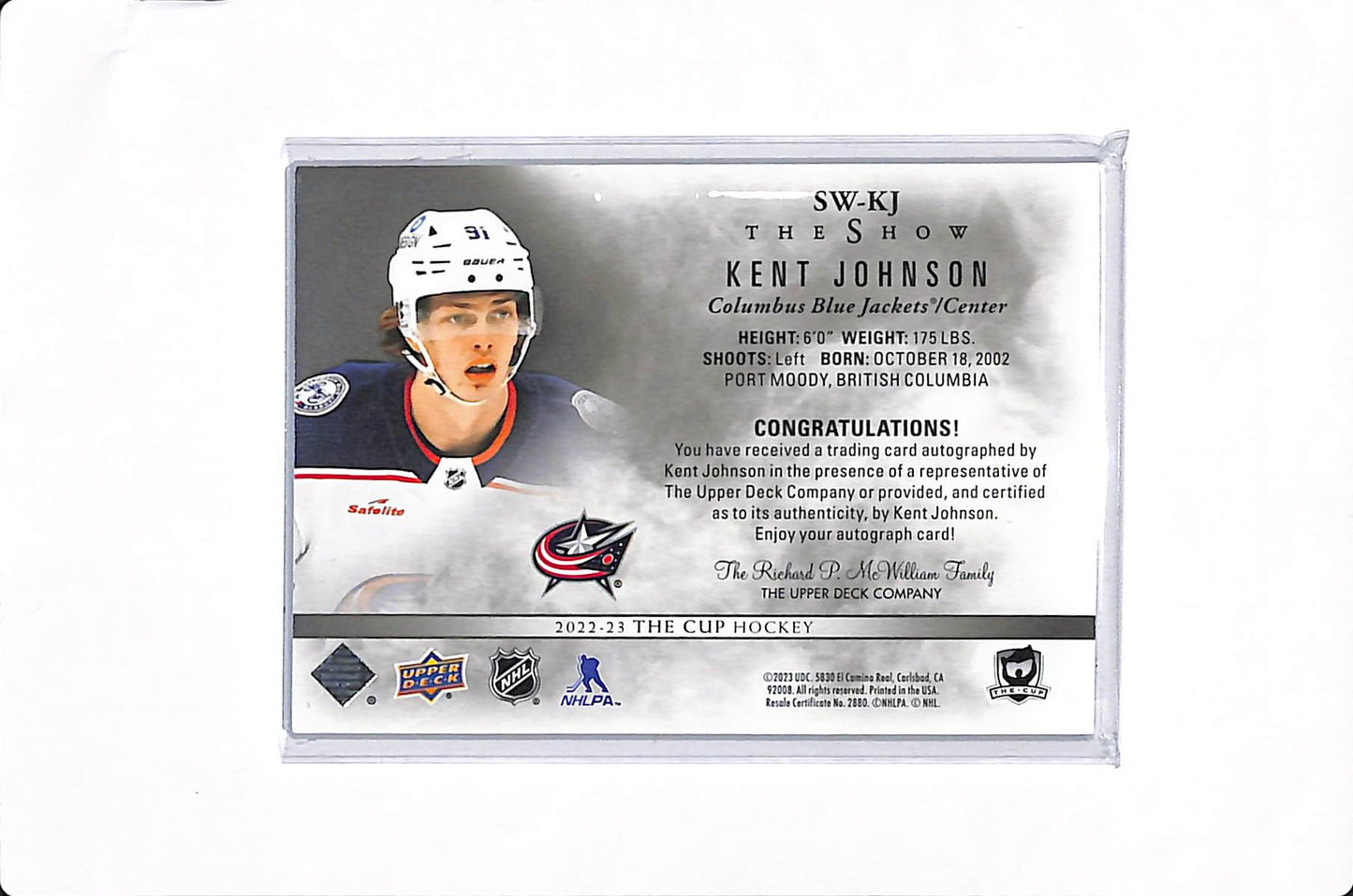 2023-24 UPPER DECK THE CUP KENT JOHNSON THE SHOW AUTO #SW-KJ