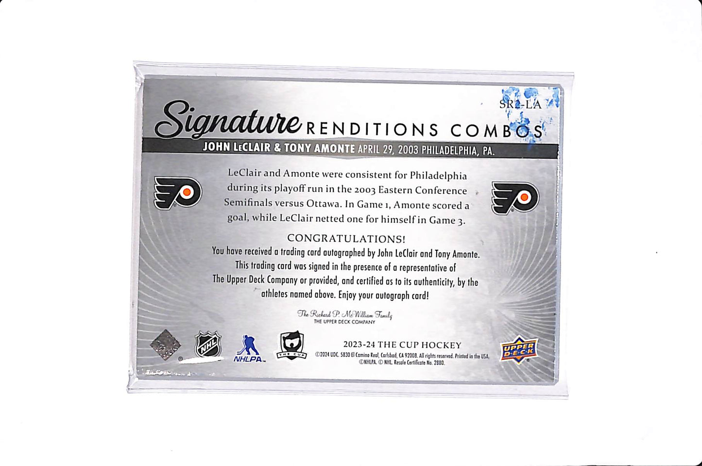 2023-24 UPPER DECK THE CUP SIGNATURE RENDITIONS COMBO LeCLAIR/AMONTE #SR2-LA