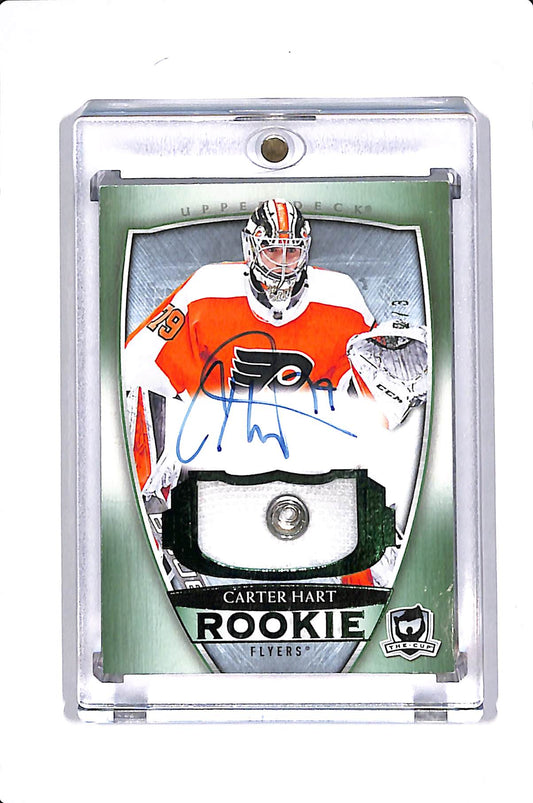 2018-19 UPPER DEXK THE CUP CARTER HART ROOKIE BUTTON PATCH AUTO /3 #130