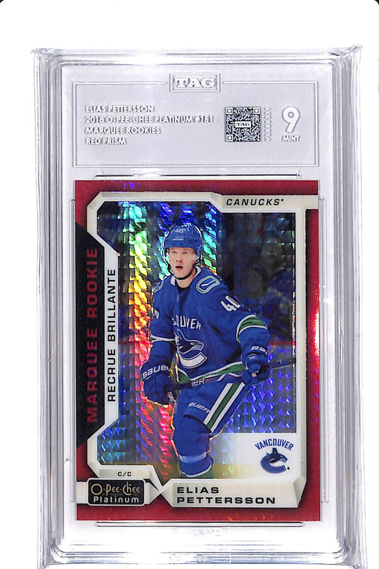 2018-19 UPPER DECK O-PEE-CHEE PLATINUM ELIAS PETTERSSON MARQUEE ROOKIE RED PRISM /199 TAG 9 #151