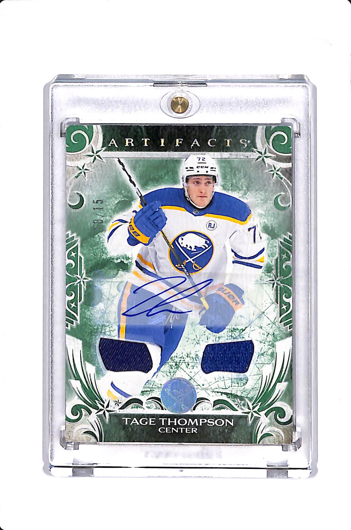 2024-25 UPPER DECK ARTIFACTS TAGE THOMPSON EMERALD AUTO MATERIALS /15 #123