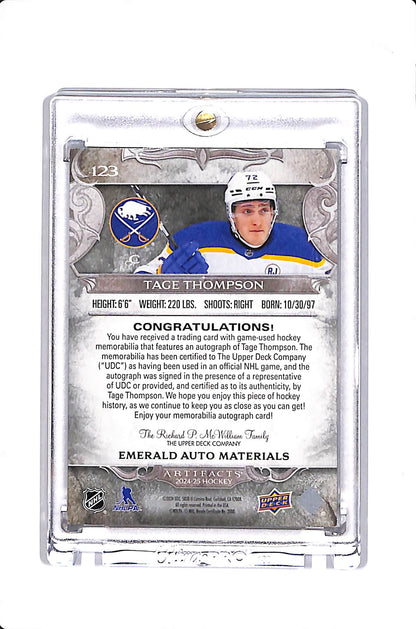 2024-25 UPPER DECK ARTIFACTS TAGE THOMPSON EMERALD AUTO MATERIALS /15 #123