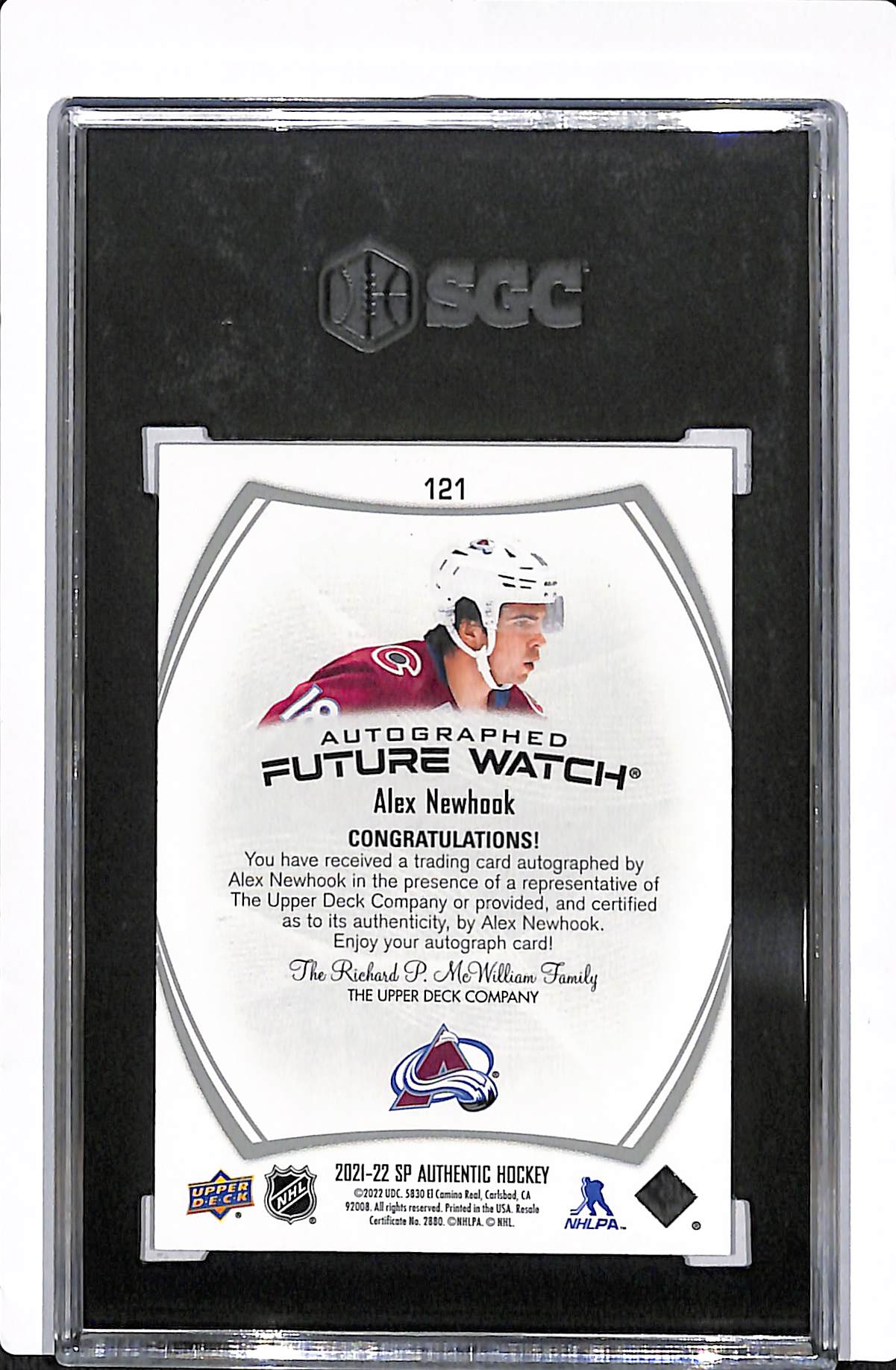 2021-22 UD SP AUTHENTIC ALEX NEWHOOK FUTURE WATCH AUTO 953/999 SGC 10 #121