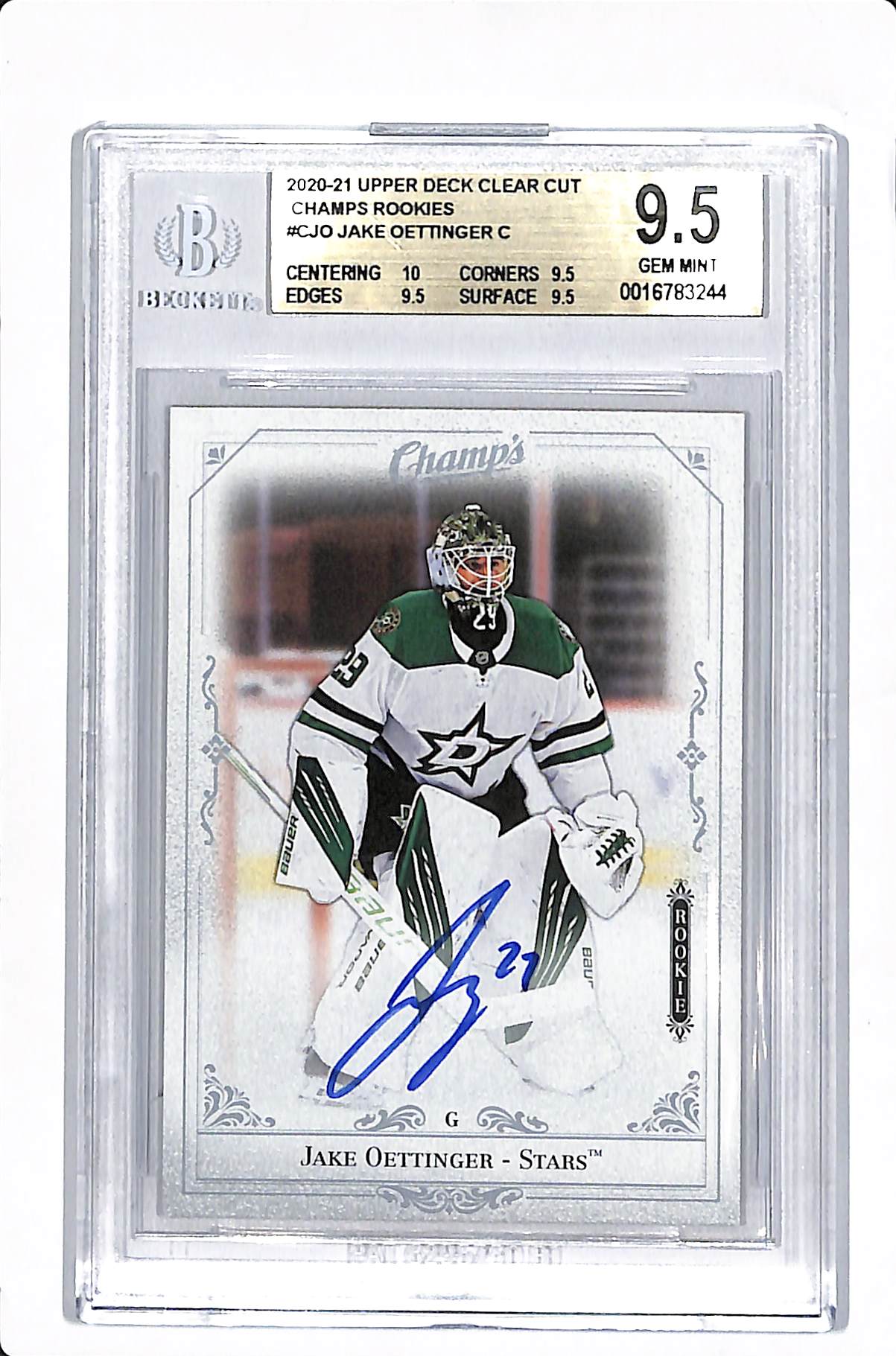 2020-21 UPPER DECK CLEAR CUT JAKE OETTINGER CHAMPS ROOKIES BGS 9.5 #C-JO