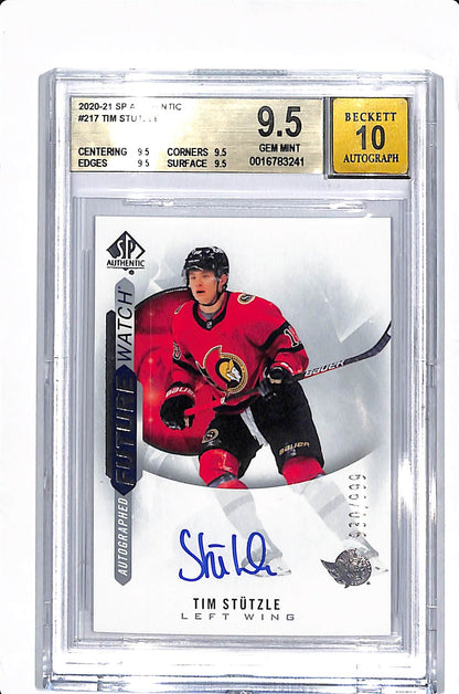 2020-21 UPPER DECK SP AUTHENTIC TIM STUTZLE FUTURE WATCH AUTO /999 BGS 9.5 AUTO 10 #217