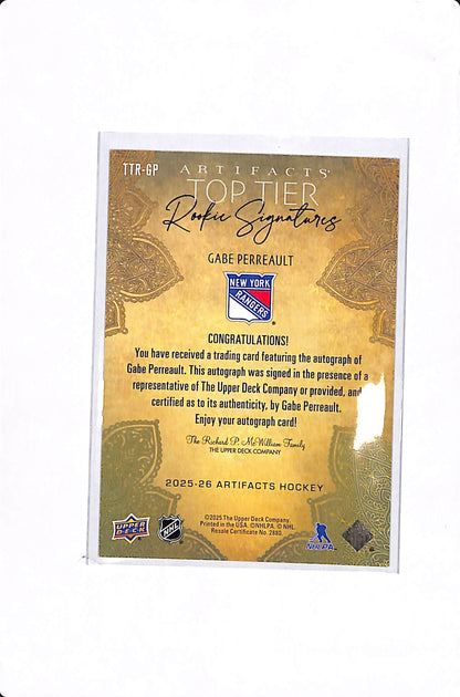 2025-26 UPPER DECK ARTIFACTS GABE PERREAULT TOP TIER ROOKIE SIGNATURES #TTR-GP