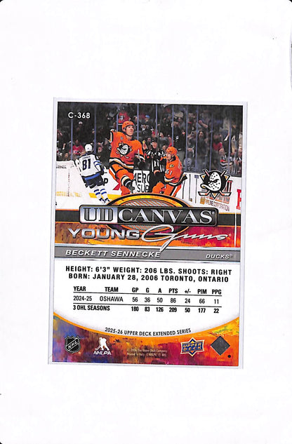 2025-26 UPPER DECK EXTENDED SERIES BECKETT SENNECKE UD CANVAS YOUNG GUNS C-368