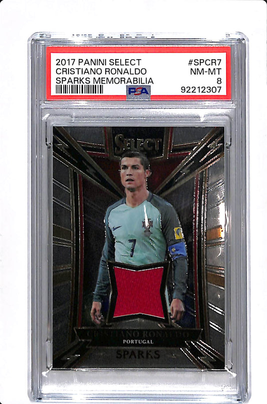 2017-18 PANINI SELECT CRISTIANO RONALDO SPARKS MEMORABILIA PSA 8 #SPCR7 PLAYER WORN