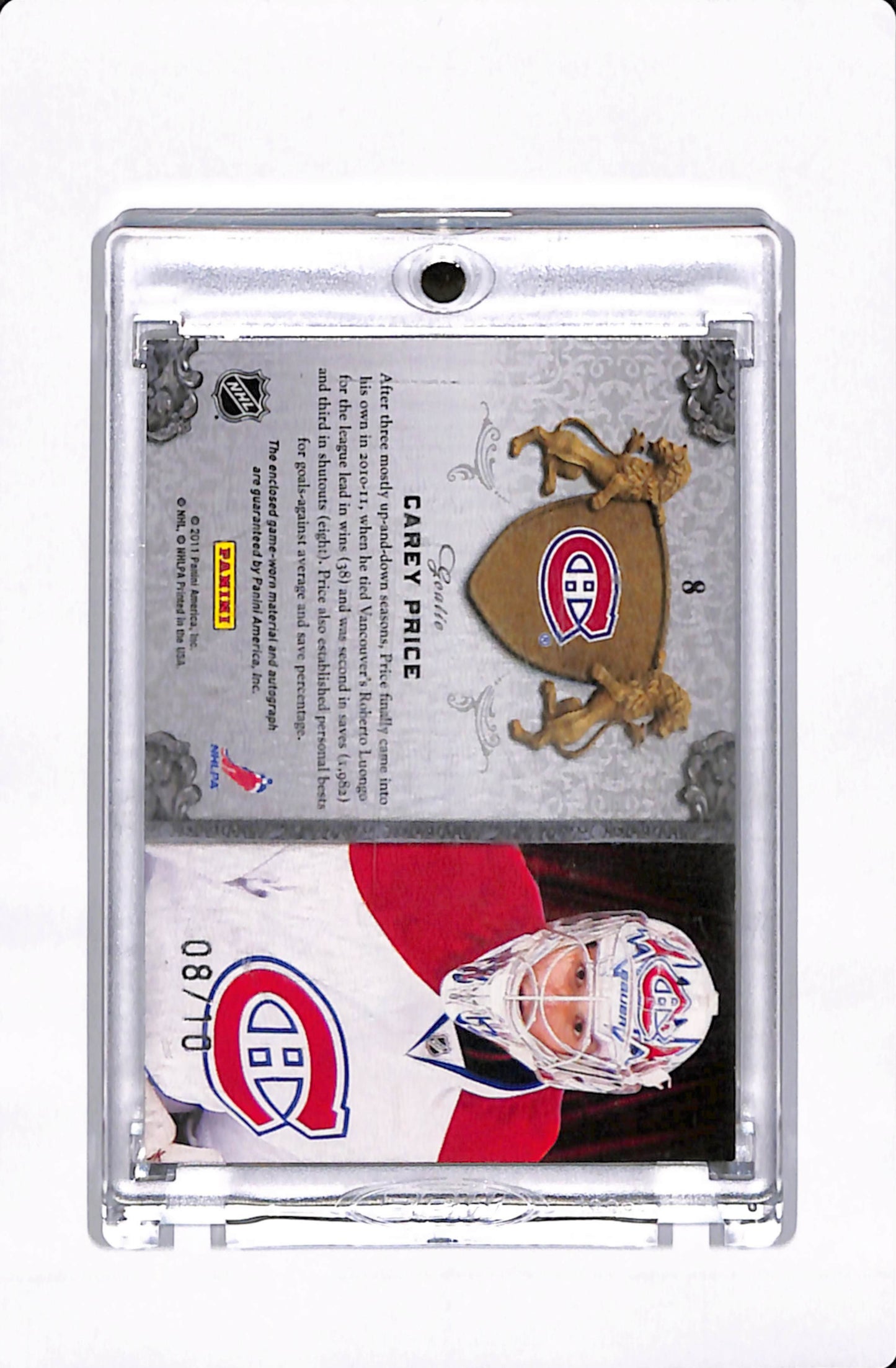 2011 PANINI CROWN ROYALE ALL THE KING'S MEN PATCH AUTO CAREY PRICE /10