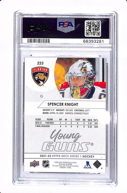 2021-22 UPPER DECK SERIES 1 SPENCER KNIGHT YOUNG GUNS PSA 10 #223