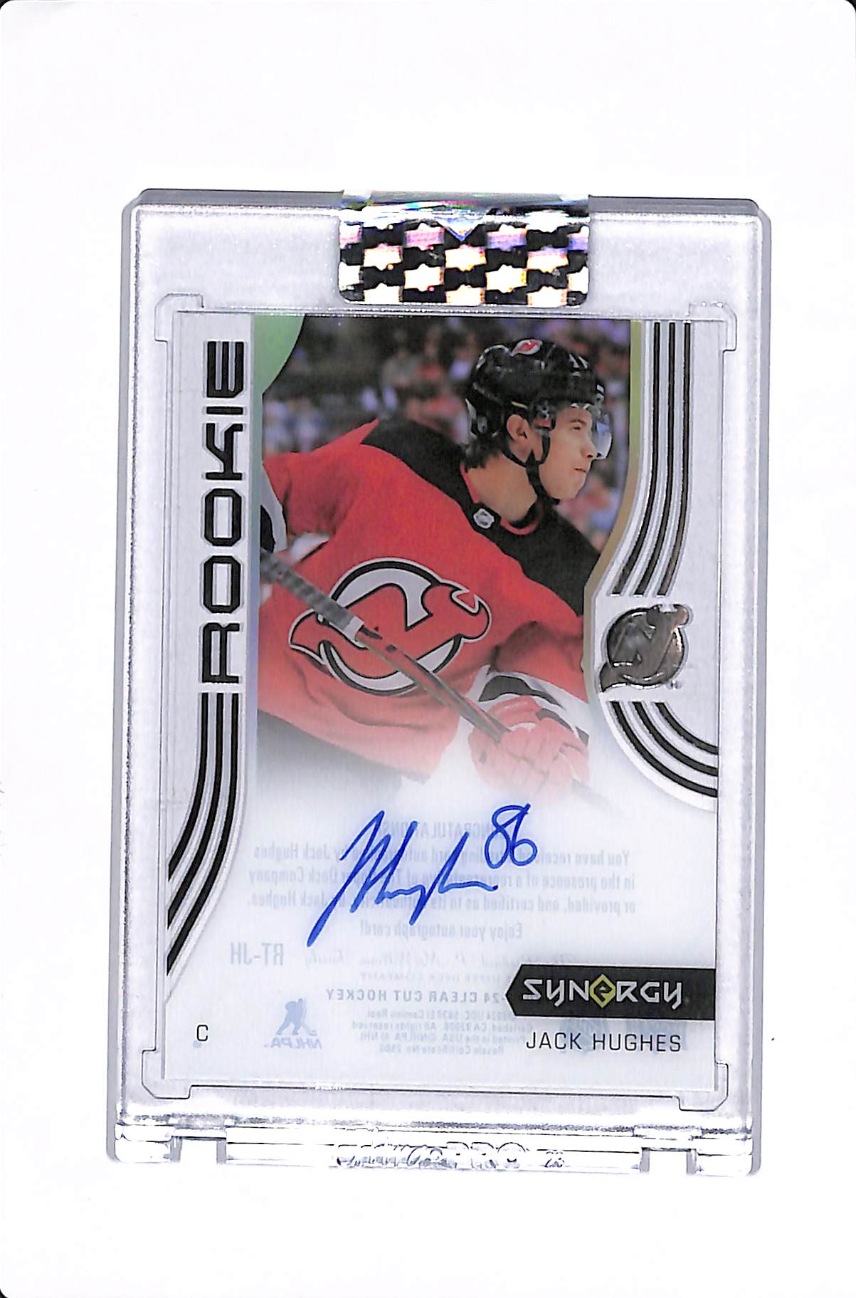 2023-24 UPPER DECK CLEAR CUT JACK HUGHES SYNERGY RETRO ROOKIE AUTO #RT-JH