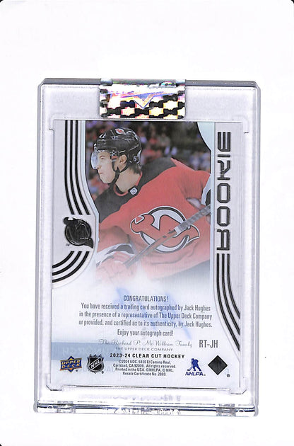 2023-24 UPPER DECK CLEAR CUT JACK HUGHES SYNERGY RETRO ROOKIE AUTO #RT-JH