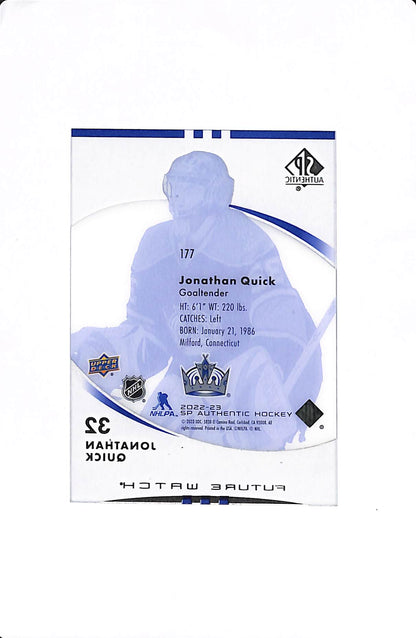 2022-23 UPPER DECK SP AUTHENTIC JONATHAN QUICK FUTURE WATCH ACETATE #177