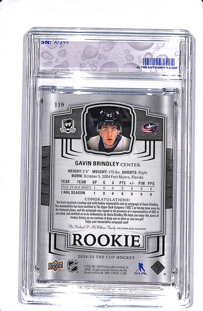 2024-25 UPPER DECK THE CUP GAVIN BRINDLEY ROOKIE PATCH AUTO /249 #119