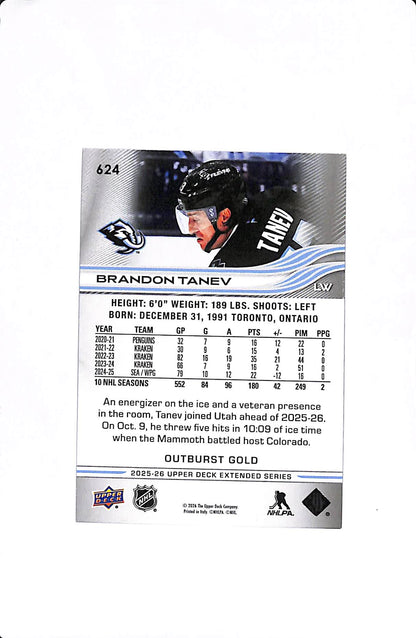 2025-26 UPPER DECK EXTENDED SERIES BRANDON TANEV GOLD OUTBURST 1/1 #624