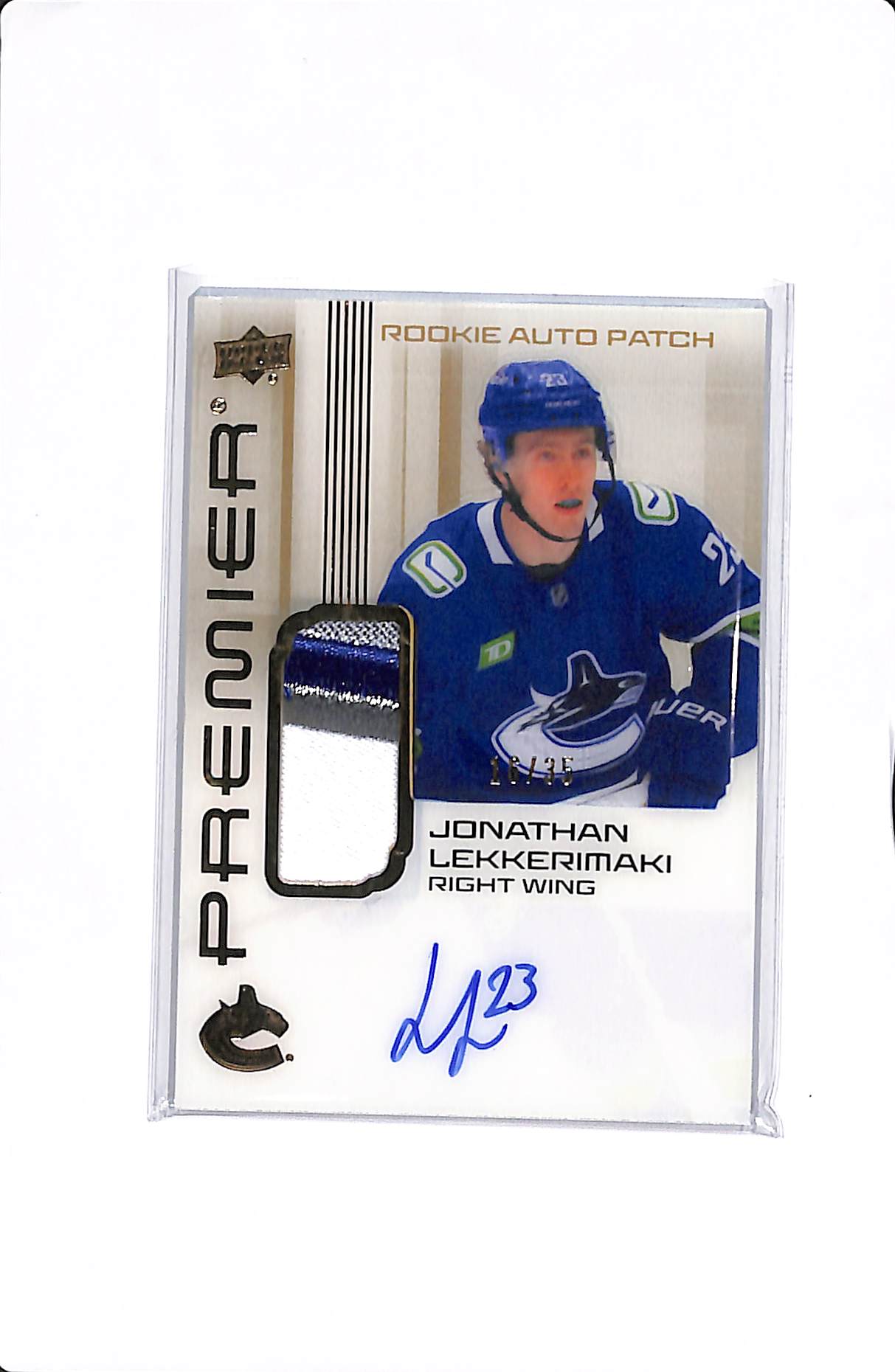 2024-25 UPPER DECK PREMIER JONATHAN LEKKERIMAKI GOLD ROOKIE AUTO PATCH /35 #AR-LE