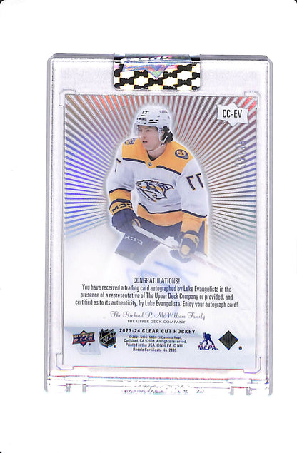2023-24 UPPER DECK CLEAR CUT LUKE EVANGELISTA ROOKIE AUTO OUTBURST /25 #CC-EV