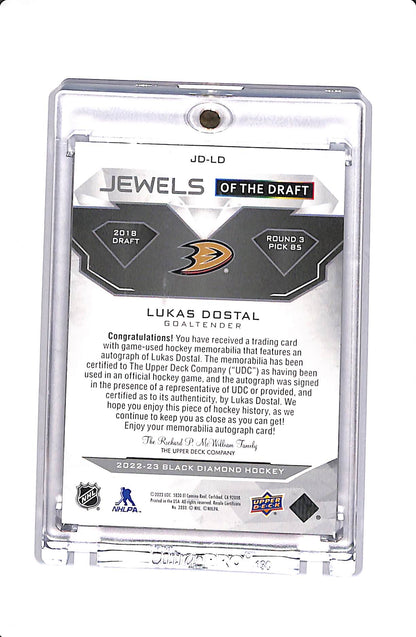 2022-23 UPPER DECK BLACK DIAMOND LUKAS DOSTAL JEWELS OF THE DRAFT ROOKIE PATCH AUTO /99 #JD-LD