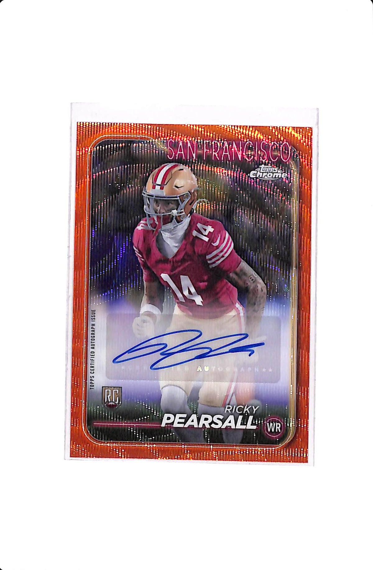 2024 TOPPS CHROME RICKY PEARSALL ROOKIE AUTO ORANGE WAVE /25 #RA-RPE (DAMAGED BACK)