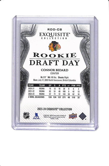 2023-24 UPPER DECK EXQUISITE ROOKIE DRAFT DAY CONNOR BEDARD /349 #RDD-CB