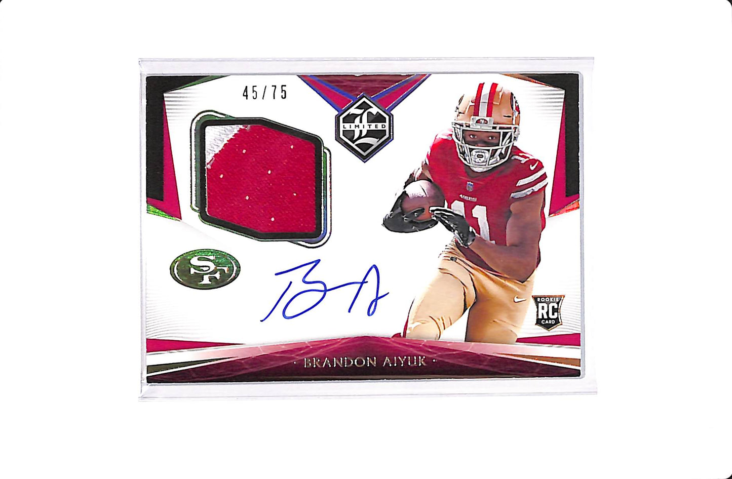 2020 PANINI BRANDON AIYUK LIMITED ROOKIE PATCH AUTO /75 #117