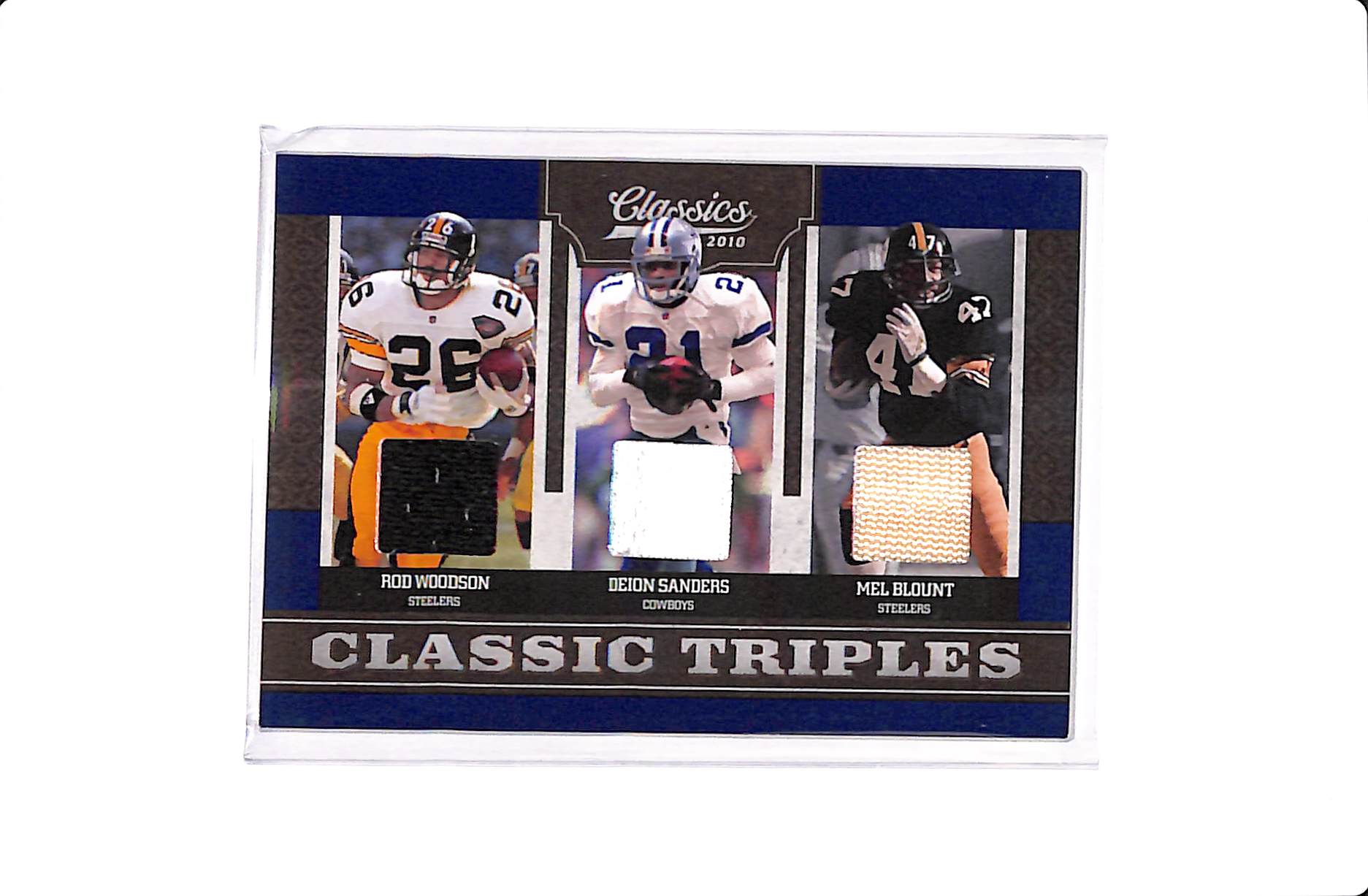 2010 PANINI CLASSICS ROD WOODSON DEION SANDERS MEL BLOUNT CLASSIC TRIPLES PATCH /50 #7