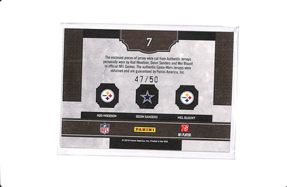 2010 PANINI CLASSICS ROD WOODSON DEION SANDERS MEL BLOUNT CLASSIC TRIPLES PATCH /50 #7