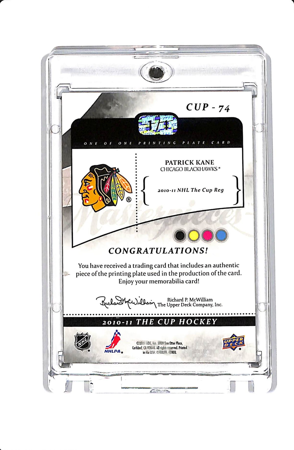 2010-11 UPPER DECK THE CUP PATRICK KANE PRINTING PLATE YELLOW 1/1 #CUP-74