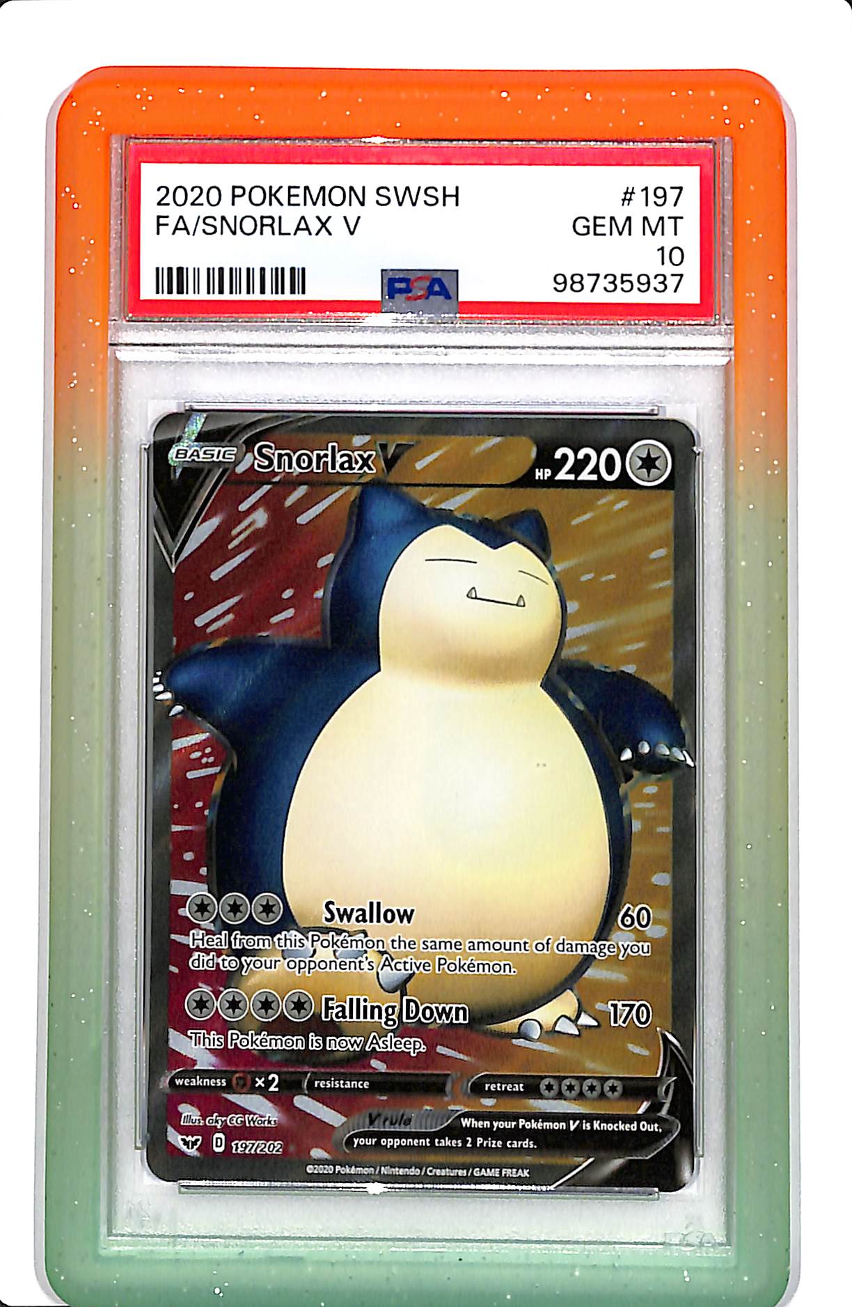 2020 POKEMON SWORD & SHIELD #197 FA SNORLAX V PSA 10