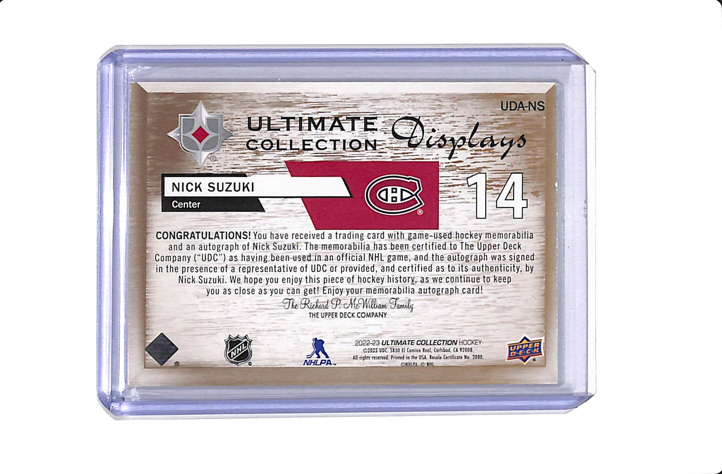 2022-23 UPPER DECK ULTIMATE COLLECTION NICK SUZUKI DISPLAYS PATCH AUTO /35
