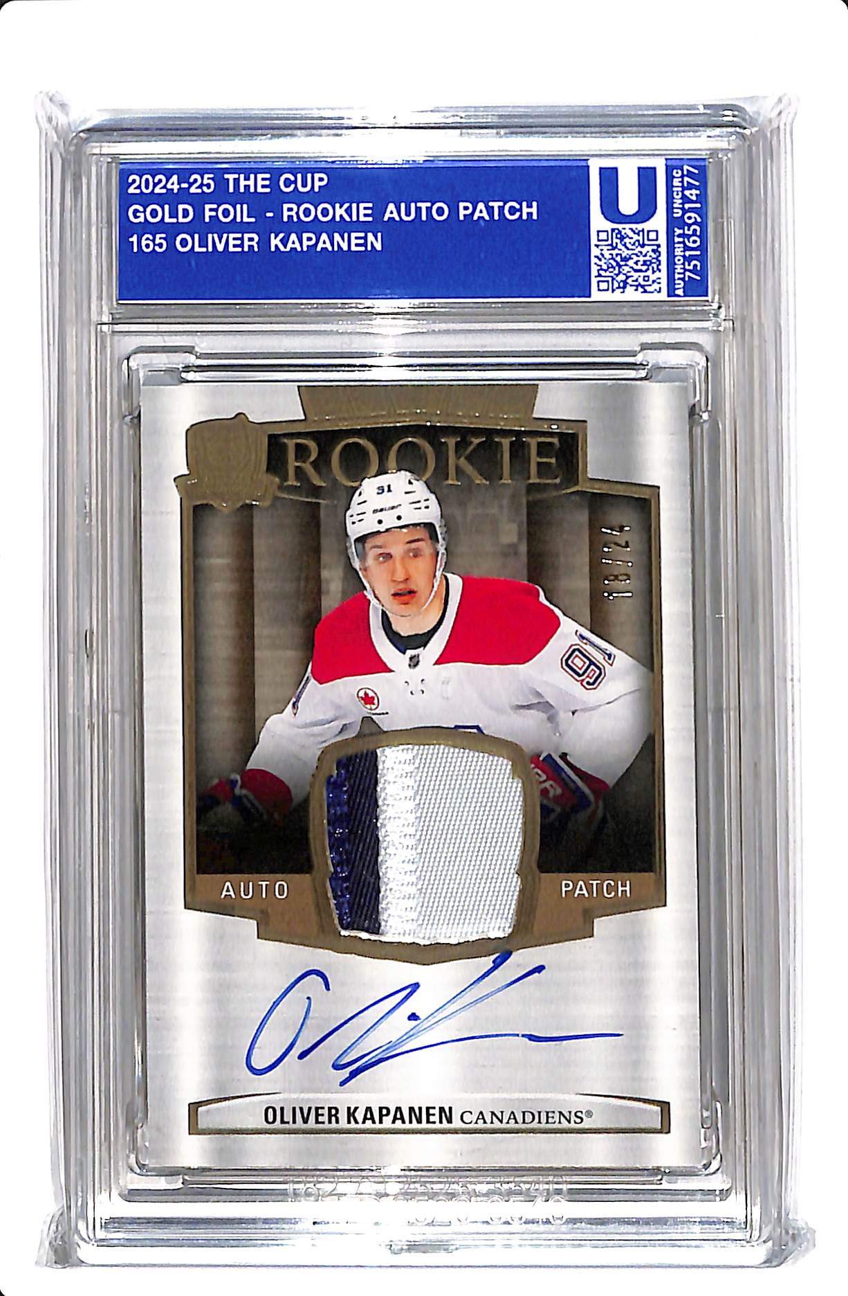2024-25 UD THE CUP OLIVER KAPANEN #165 GOLD FOIL ROOKIE AUTO PATCH /24