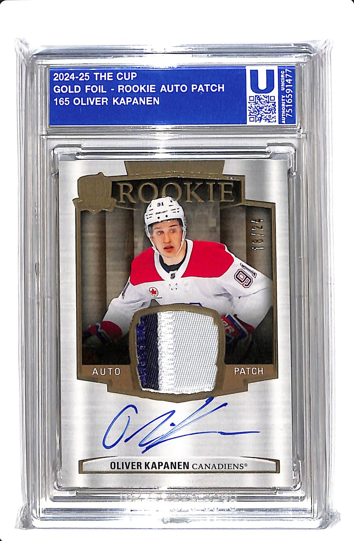 2024-25 UD THE CUP OLIVER KAPANEN #165 GOLD FOIL ROOKIE AUTO PATCH /24